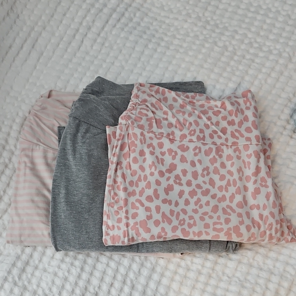 Motherhood, Pink and Gray Sleepwear Set, 3 Maternity Pajama Bottoms XL
